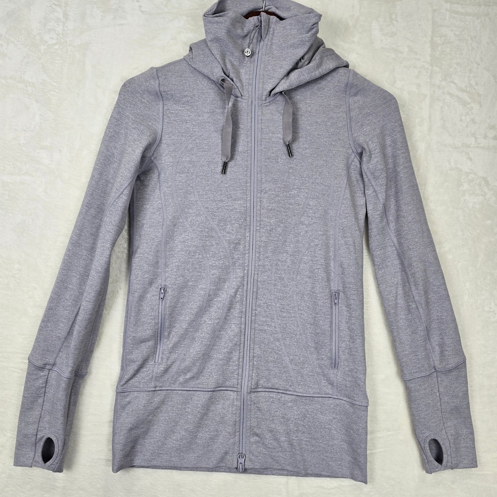 Lululemon in stride Jacket Heathered Lilac Grey Thumbholes Womens 4